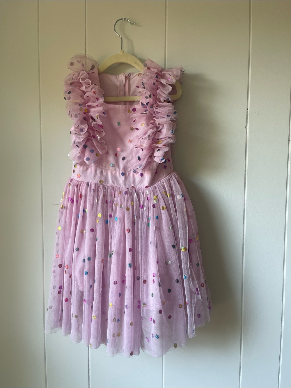 Pink Ruffle Tulle Kids Costume Dress with Multicolor Confetti